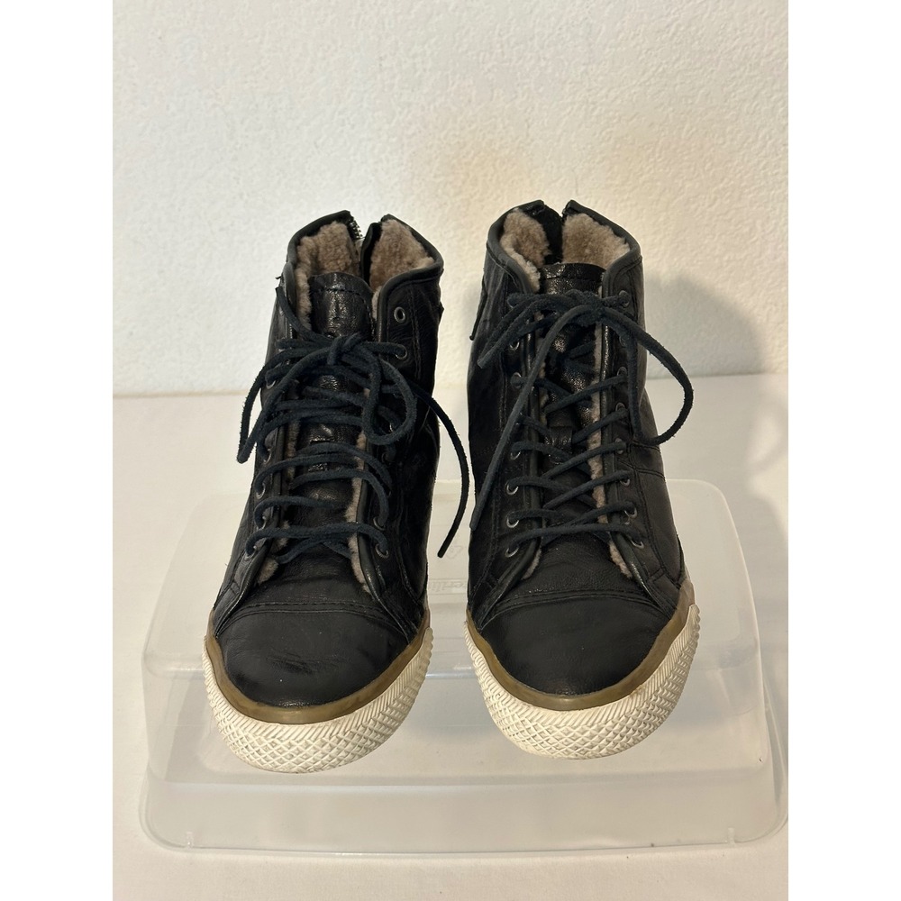 Frye Womens Black Leather Shearling Lined High Top Zip Sneakers 3471172-BLK 10M